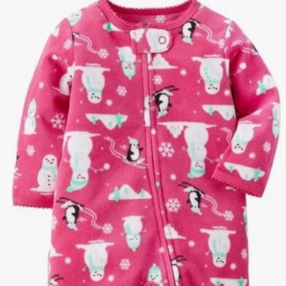 Girls Snowman Warm Outfit Zip Up Sleep Play Footie Jammie Sleeper Pajamas 6M - Picture 1 of 5